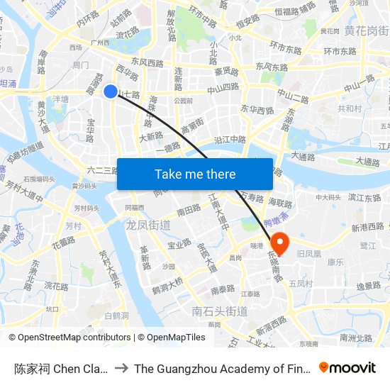 陈家祠 Chen Clan Academy to The Guangzhou Academy of Fine Arts 广州美术学院 map