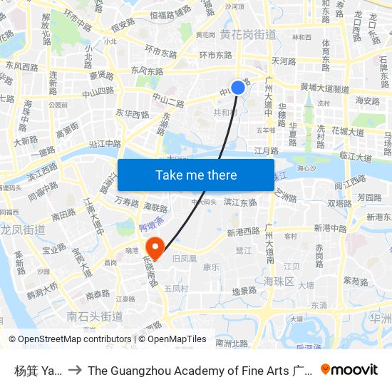 杨箕 Yangji to The Guangzhou Academy of Fine Arts 广州美术学院 map