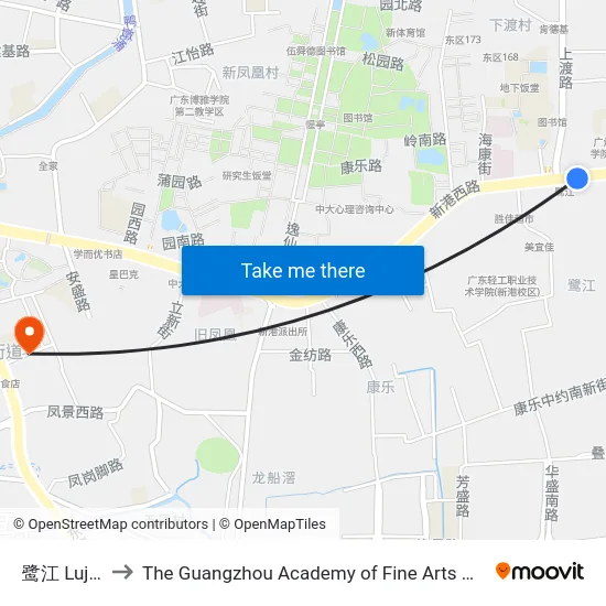 鹭江 Lujiang to The Guangzhou Academy of Fine Arts 广州美术学院 map