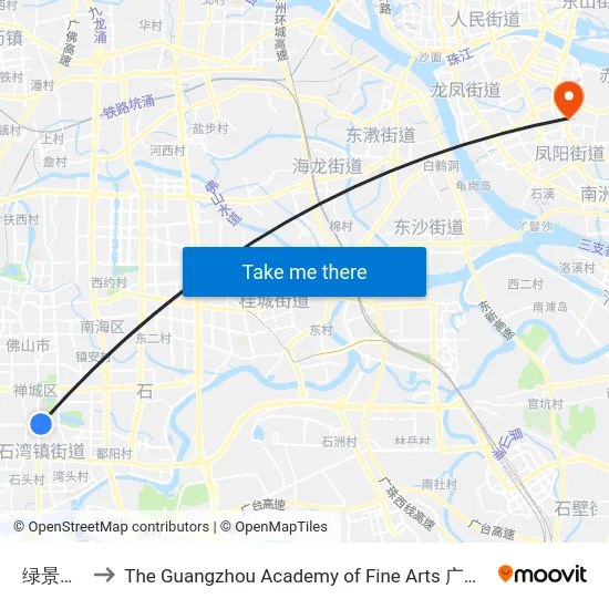 绿景二路 to The Guangzhou Academy of Fine Arts 广州美术学院 map