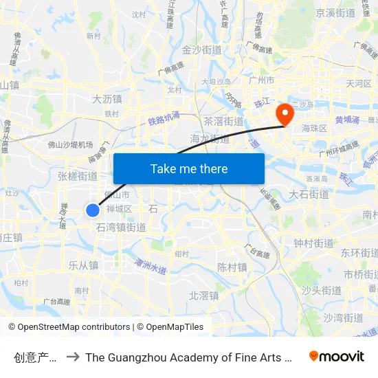 创意产业园 to The Guangzhou Academy of Fine Arts 广州美术学院 map