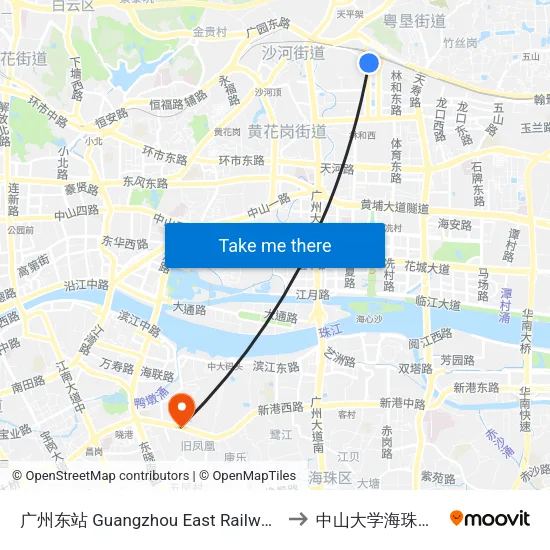 广州东站 Guangzhou East Railway Station to 中山大学海珠科技园 map
