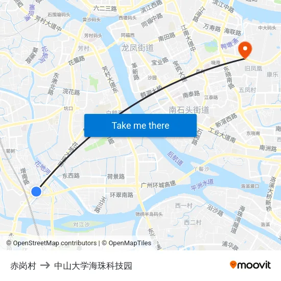 赤岗村 to 中山大学海珠科技园 map
