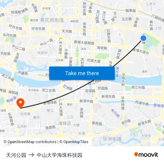 天河公园 to 中山大学海珠科技园 map