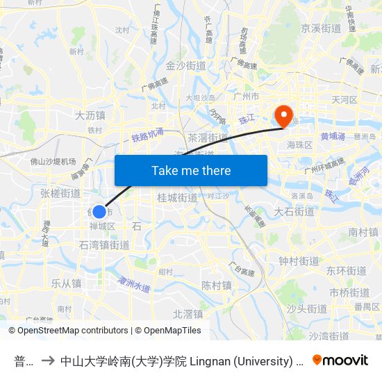 普君墟 to 中山大学岭南(大学)学院 Lingnan (University) College, Sun Yat-sen University map