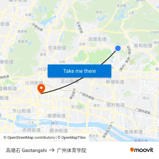 高塘石 Gaotangshi to 广州体育学院 map
