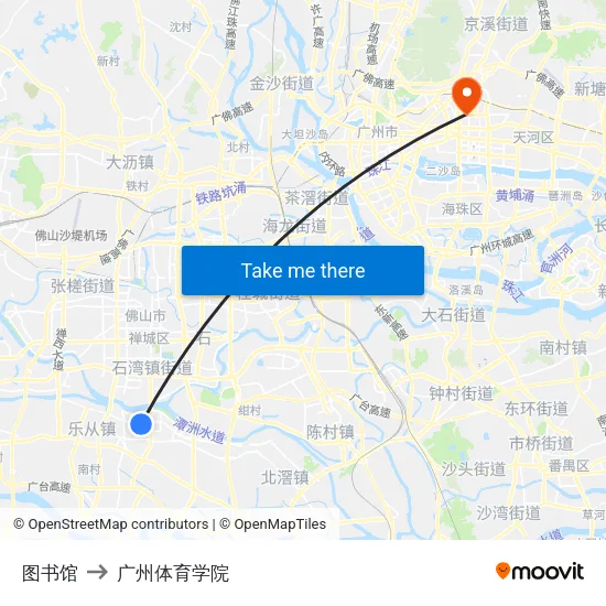 图书馆 to 广州体育学院 map