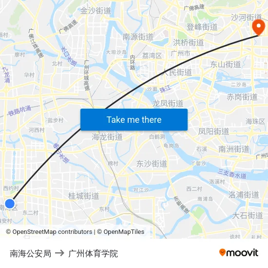 南海公安局 to 广州体育学院 map