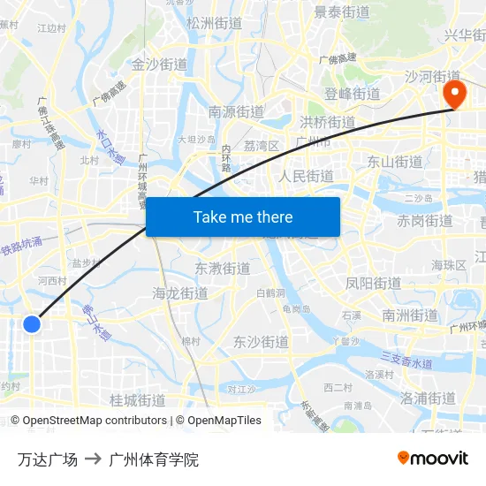 万达广场 to 广州体育学院 map
