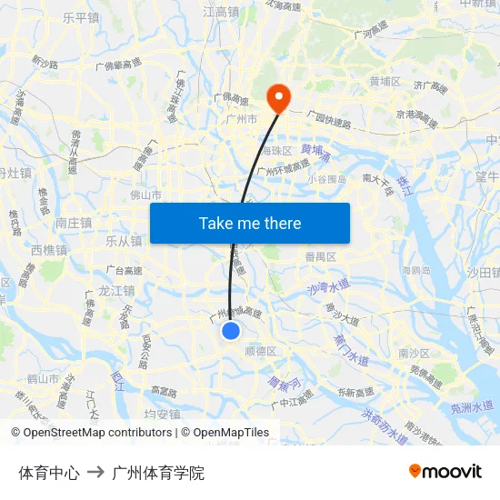 体育中心 to 广州体育学院 map