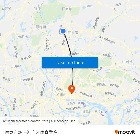 两龙市场 to 广州体育学院 map