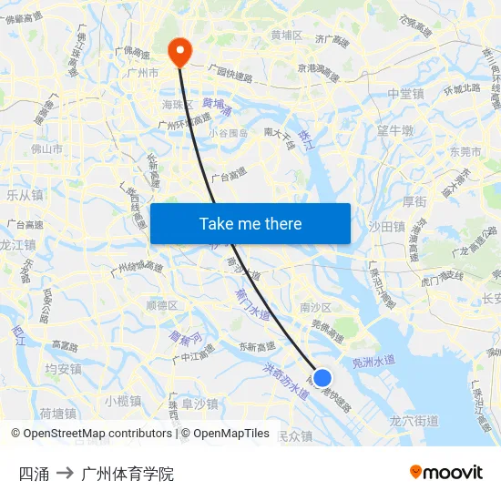 四涌 to 广州体育学院 map