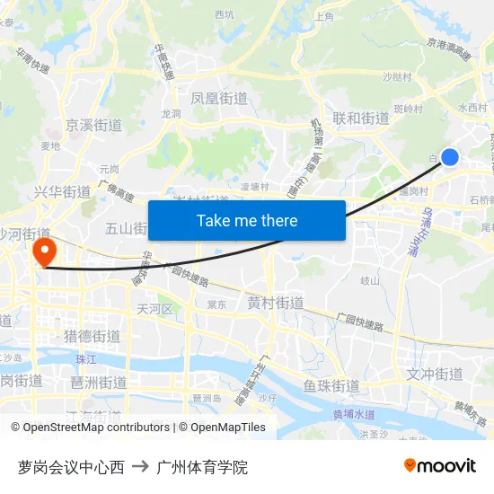萝岗会议中心西 to 广州体育学院 map