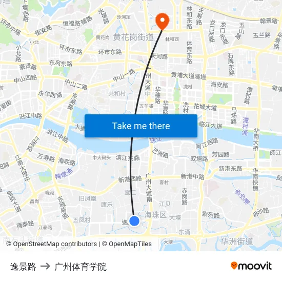 逸景路 to 广州体育学院 map