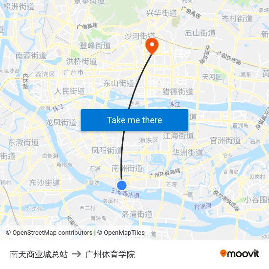 南天商业城总站 to 广州体育学院 map