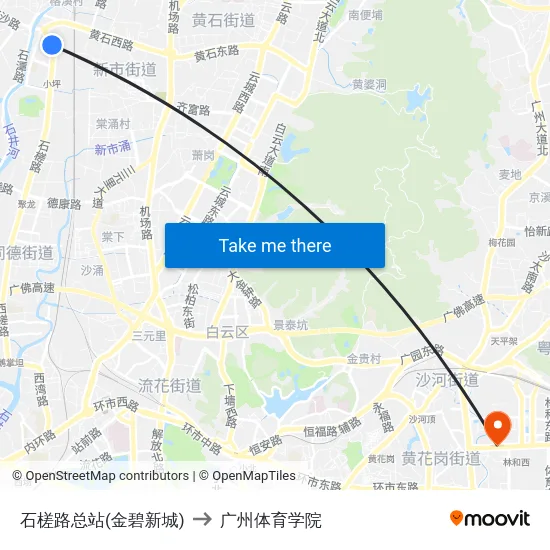 石槎路总站(金碧新城) to 广州体育学院 map