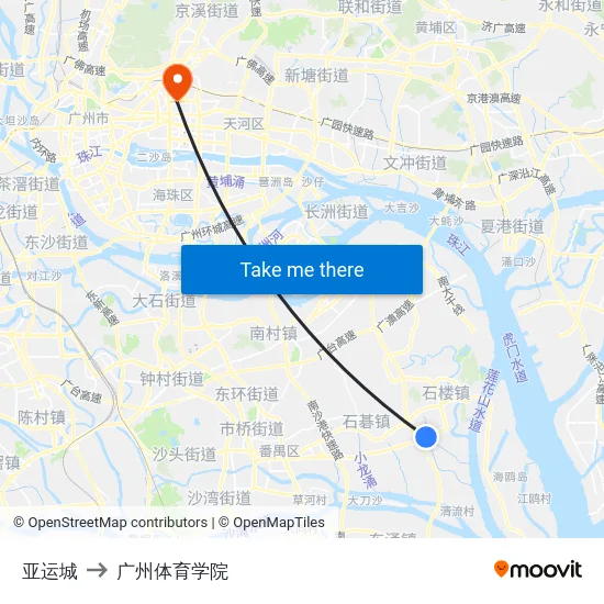 亚运城 to 广州体育学院 map