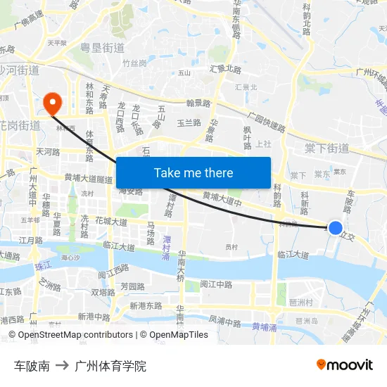 车陂南 to 广州体育学院 map