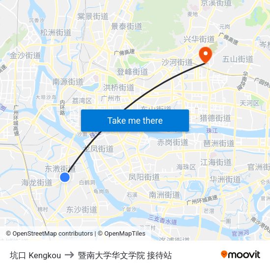 坑口 Kengkou to 暨南大学华文学院 接待站 map