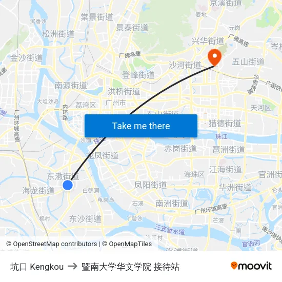 坑口 Kengkou to 暨南大学华文学院 接待站 map