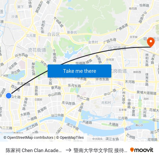陈家祠 Chen Clan Academy to 暨南大学华文学院 接待站 map