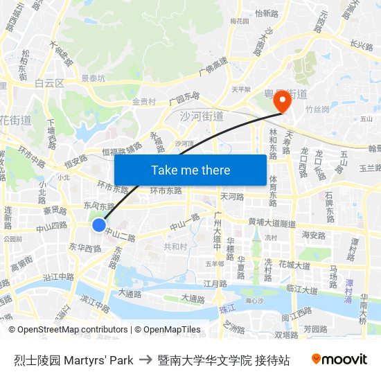 烈士陵园 Martyrs' Park to 暨南大学华文学院 接待站 map