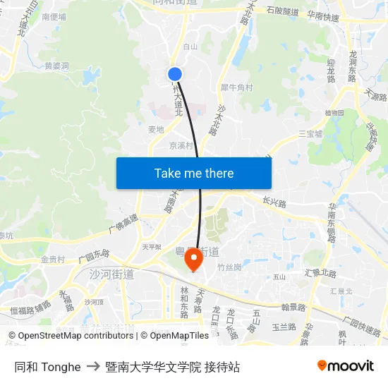 同和 Tonghe to 暨南大学华文学院 接待站 map