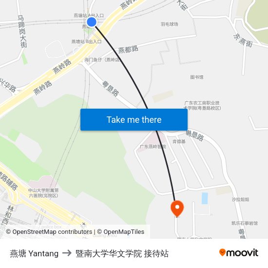 燕塘 Yantang to 暨南大学华文学院 接待站 map