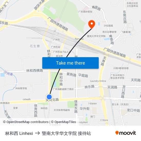 林和西 Linhexi to 暨南大学华文学院 接待站 map