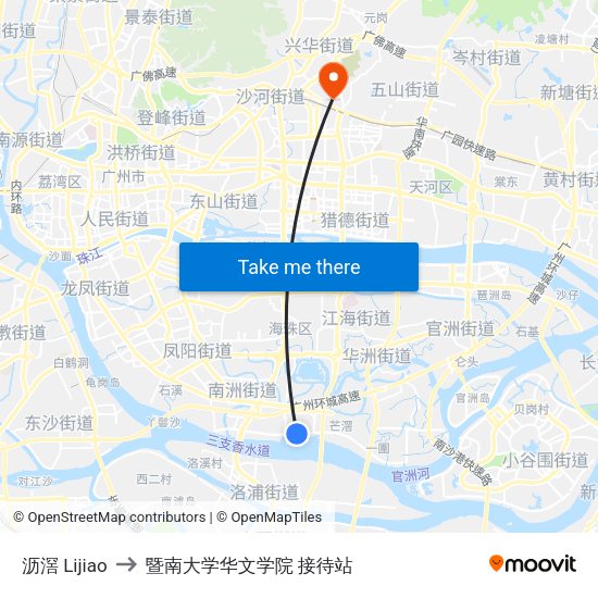 沥滘 Lijiao to 暨南大学华文学院 接待站 map