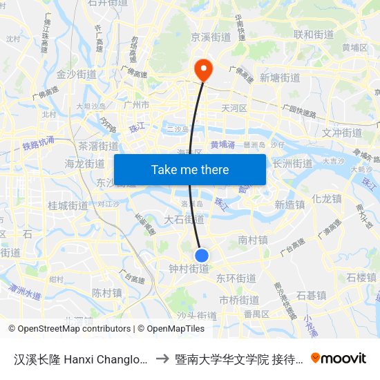 汉溪长隆 Hanxi Changlong to 暨南大学华文学院 接待站 map