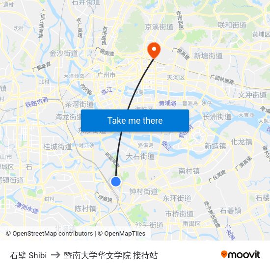 石壁 Shibi to 暨南大学华文学院 接待站 map