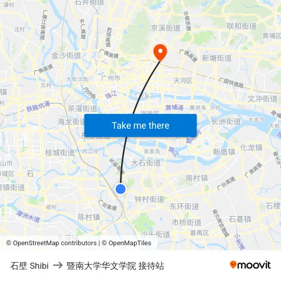 石壁 Shibi to 暨南大学华文学院 接待站 map