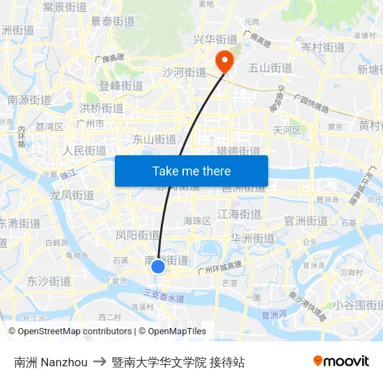 南洲 Nanzhou to 暨南大学华文学院 接待站 map