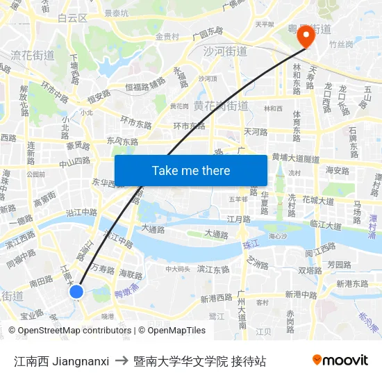 江南西 Jiangnanxi to 暨南大学华文学院 接待站 map