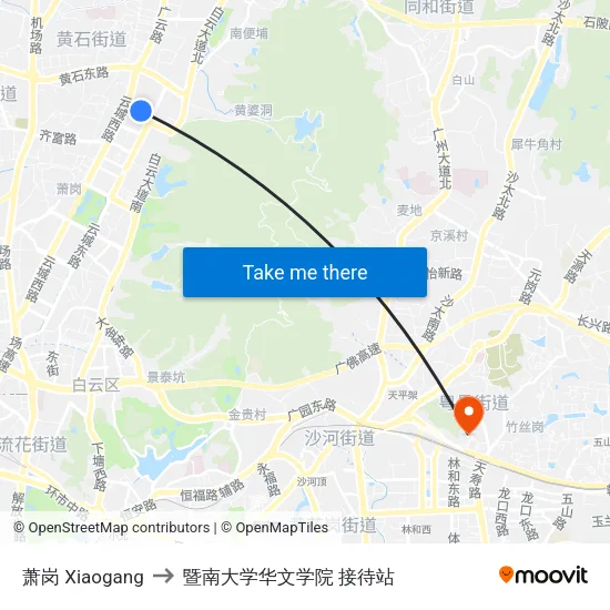 萧岗 Xiaogang to 暨南大学华文学院 接待站 map
