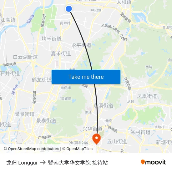 龙归 Longgui to 暨南大学华文学院 接待站 map