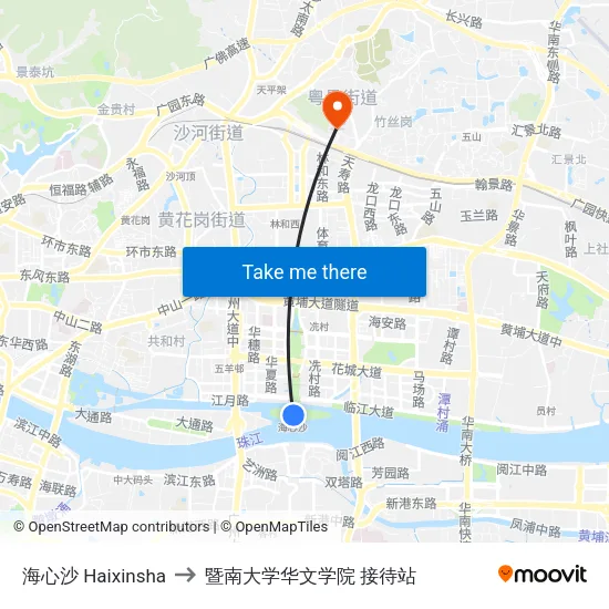 海心沙 Haixinsha to 暨南大学华文学院 接待站 map