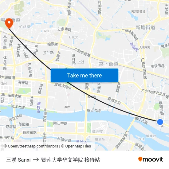 三溪 Sanxi to 暨南大学华文学院 接待站 map