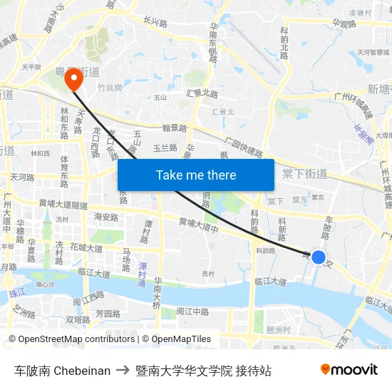 车陂南 Chebeinan to 暨南大学华文学院 接待站 map