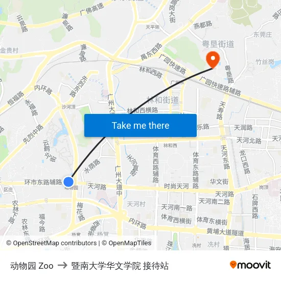 动物园 Zoo to 暨南大学华文学院 接待站 map