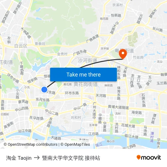 淘金 Taojin to 暨南大学华文学院 接待站 map