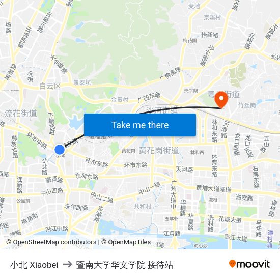 小北 Xiaobei to 暨南大学华文学院 接待站 map
