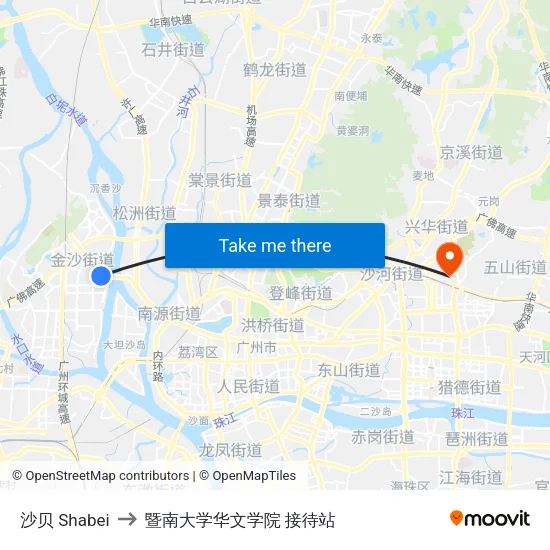 沙贝 Shabei to 暨南大学华文学院 接待站 map
