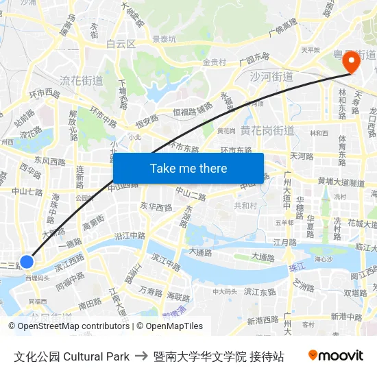 文化公园 Cultural Park to 暨南大学华文学院 接待站 map