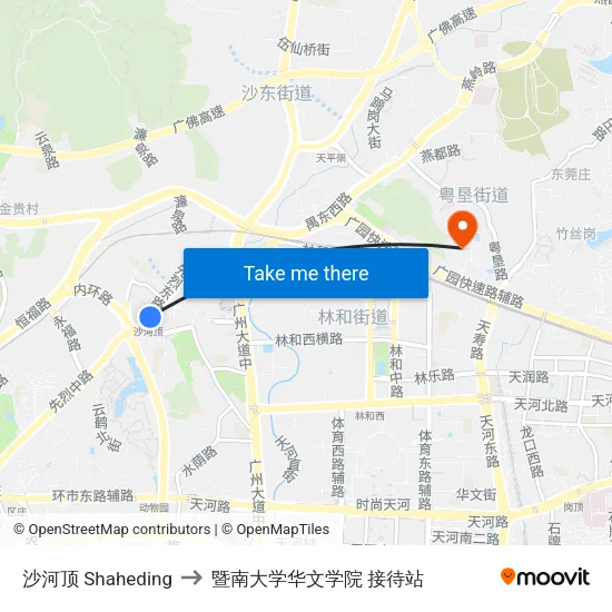 沙河顶 Shaheding to 暨南大学华文学院 接待站 map