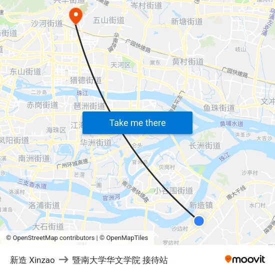 新造 Xinzao to 暨南大学华文学院 接待站 map