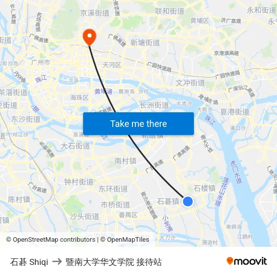 石碁 Shiqi to 暨南大学华文学院 接待站 map