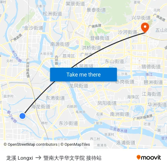 龙溪 Longxi to 暨南大学华文学院 接待站 map