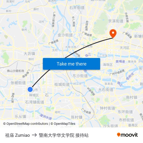 祖庙 Zumiao to 暨南大学华文学院 接待站 map